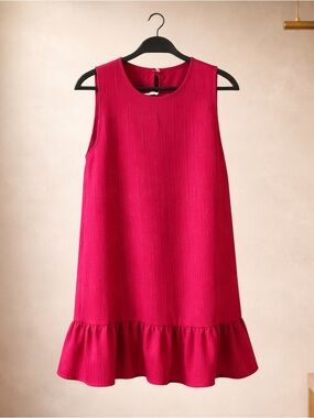 SHEIN Hot Pink Magenta Spring Sleeveless Ruffle Hem Mini Dress Size XL 100%